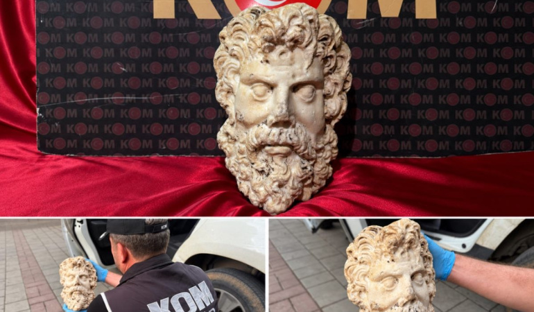 Konak’ta tarihi Zeus heykel başı bulundu, 3 kişi gözaltına alındı